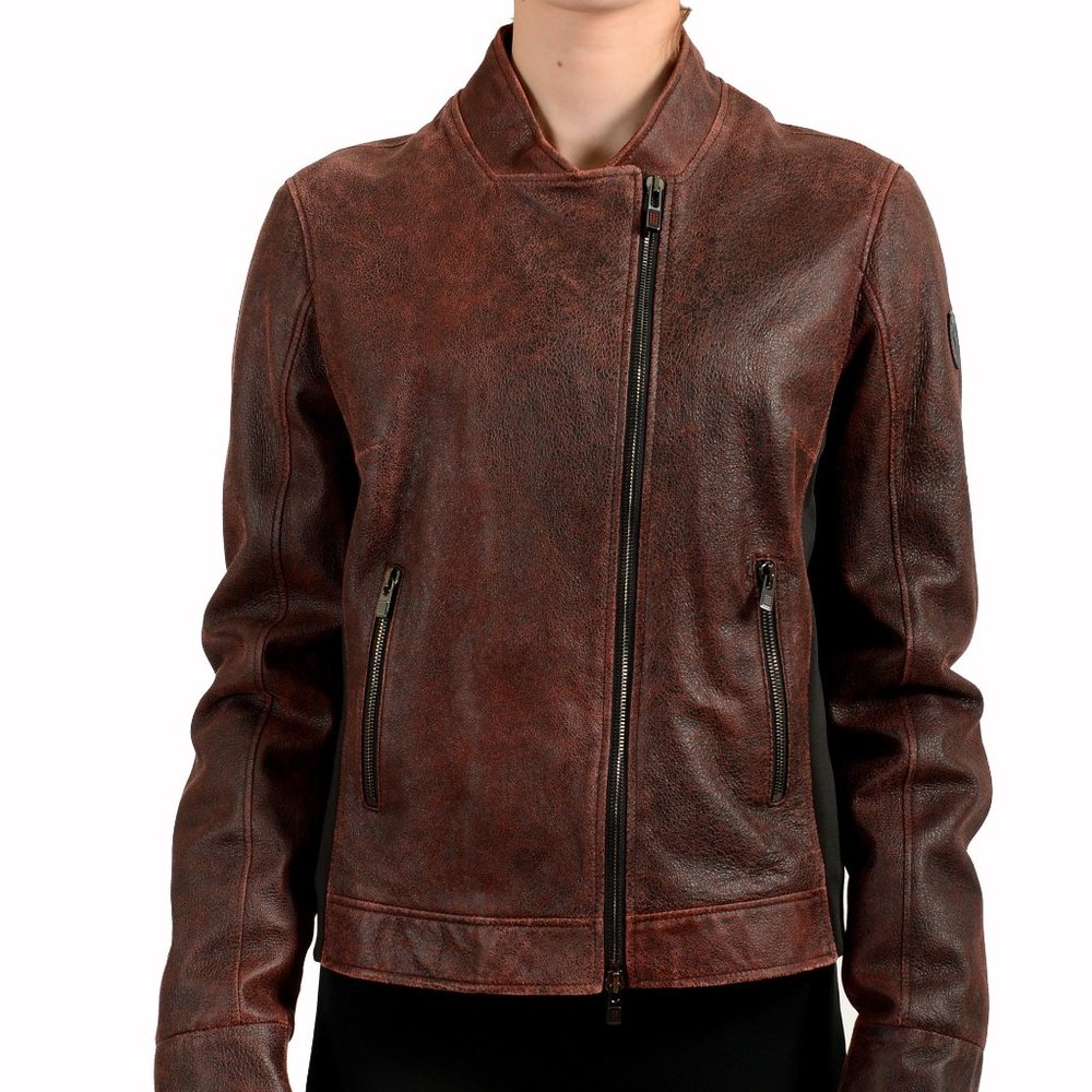 Scuderia Ferrari Women's Burgundy Leather Bomber Jacket US XS IT 38